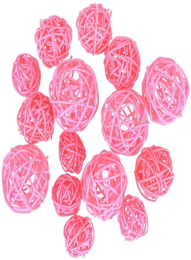 koTTIYA 15pcs Rattan Wicker Balls Decorative Balls Natural Rustic Rattan Wood Balls for Wedding Home Hanging Decoration - Pink - Image 1